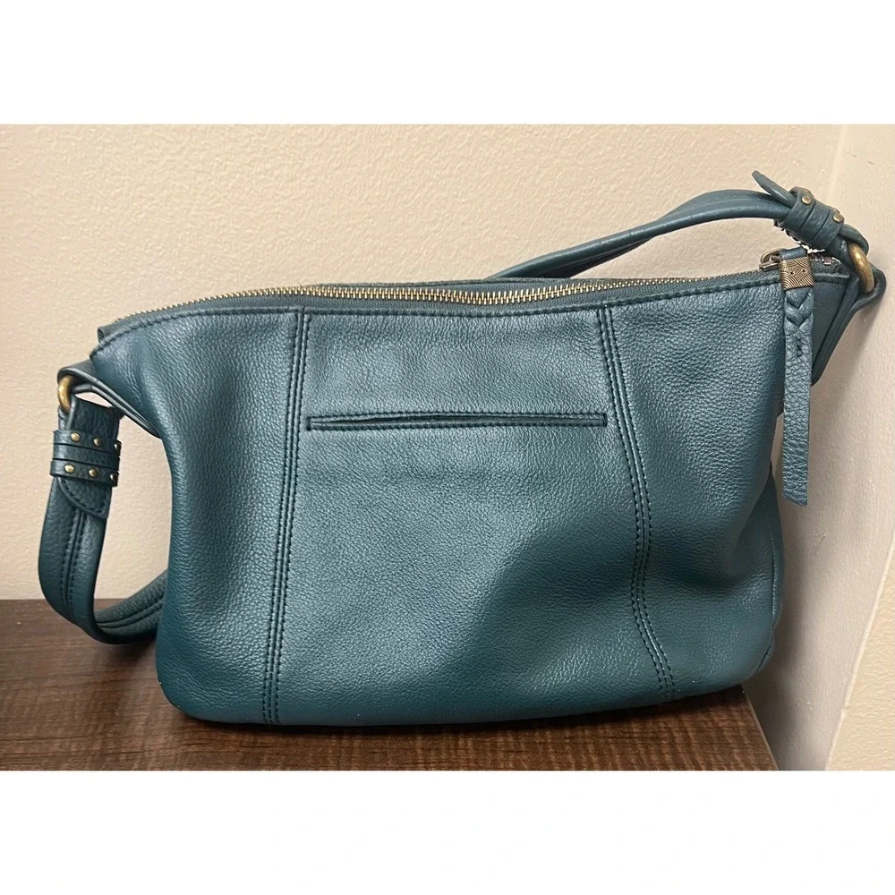 The Sak Sequoia Leather Shoulder Bag Teal Blue Green Hobo Purse Brass Hardware